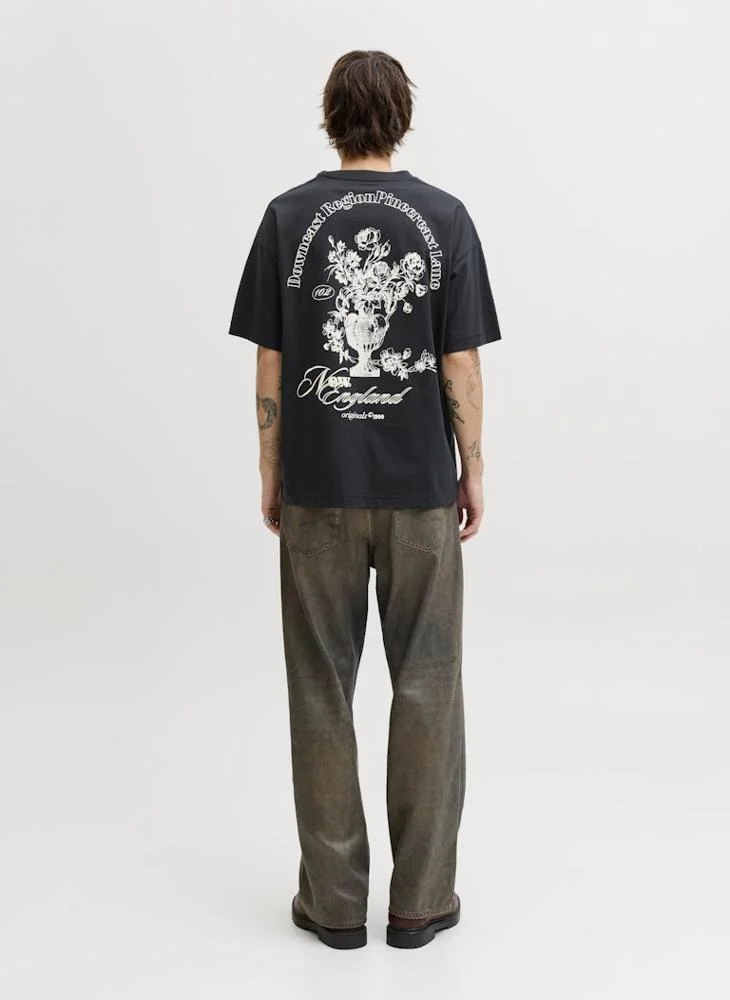 JACK & JONES Black Logo Crew Neck T-Shirt for Men | Best Price UAE